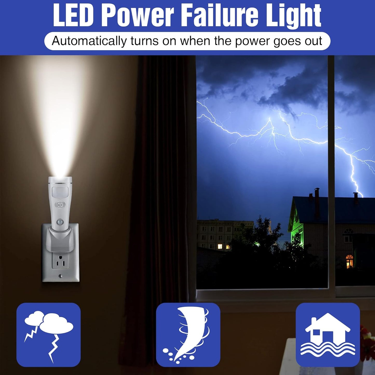 Enhon 4 in 1 LED Emergency Lights for Home Power Failure, 3 Pack Rechargeable Plug in Flashlight Motion Sensor Night Light, Automatic Turn On Power Outage Light for Home Hurricane Supplies(White)