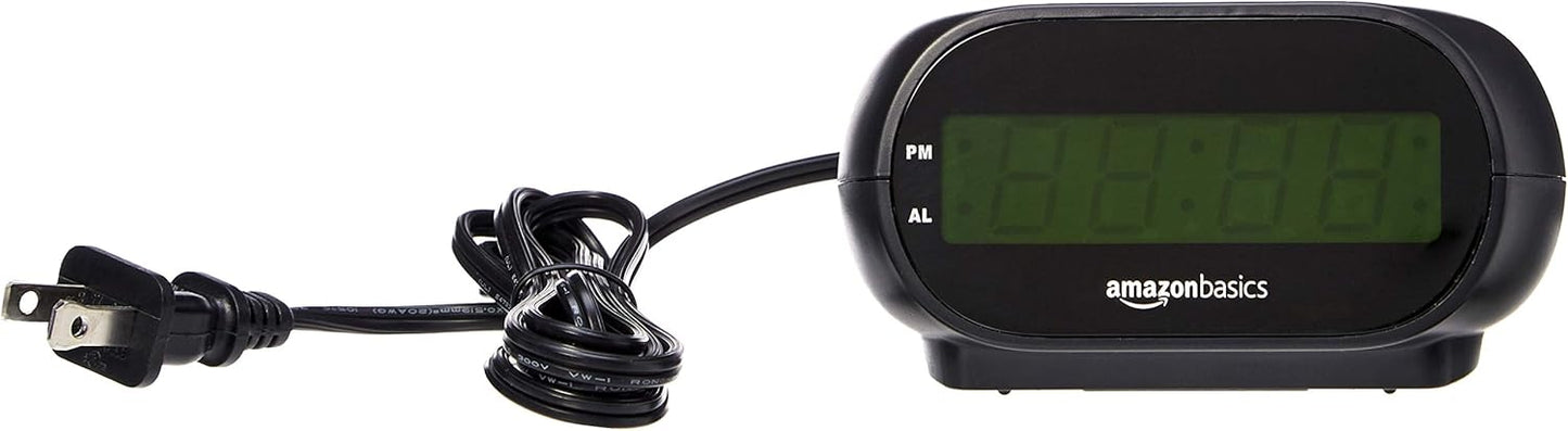 Amazon Basics Small Digital Oval Alarm Clock With LED Display, Nightlight & Battery Backup, Black, 4.5 x 3.5 x 2.4 Inches