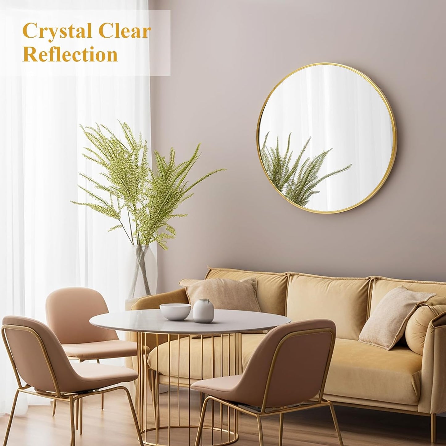 Fabuday Round Gold Mirror for Wall - 20 Inch Circle Mirror for Bathroom, Living Room Decor, Metal Golden Framed Small Circular Mirror