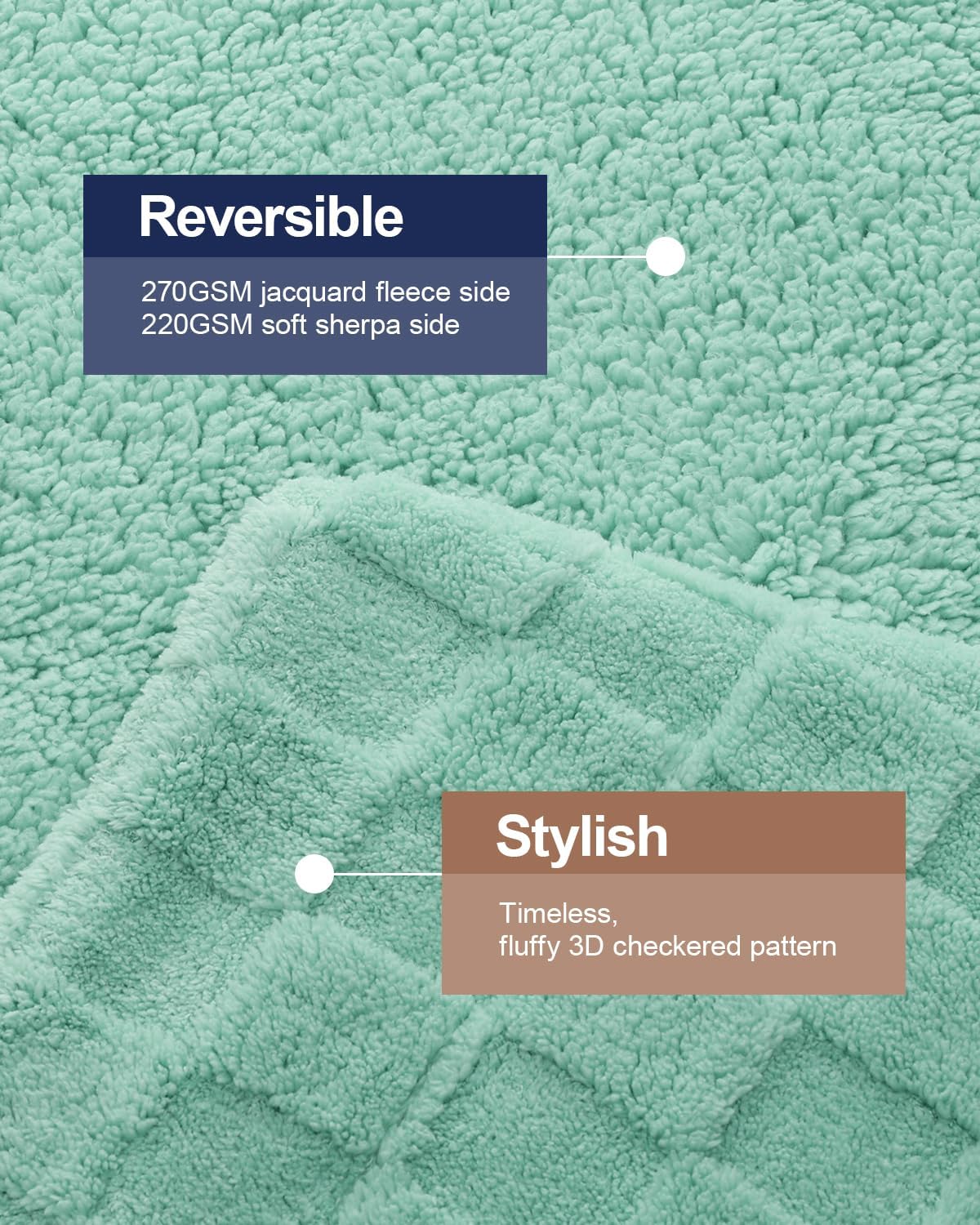 Pawque Super Soft Cozy Throw Blanket Queen Size for Couch Bed, Fluffy Sherpa Fleece Reversible Thick Warm Fuzzy Blanket for All-Season, 3D Checkered Jacquard Decorative Blankets, Sage Green, 90"x90"