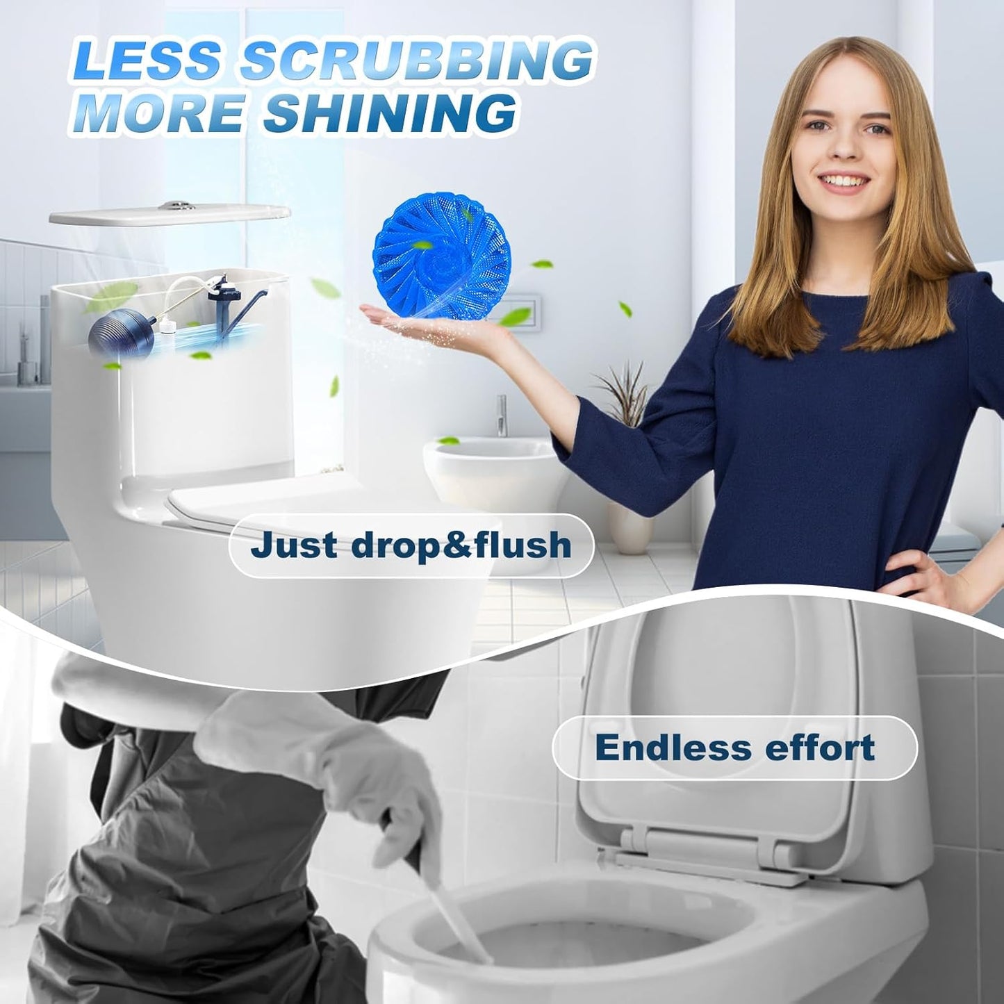 KIISIISO Automatic Toilet Bowl Cleaner Tablets，Bathroom Toilet Tank Cleaner，Blue Clean Bubbles,Strong Detergent Ability,Long-lasting 300 brushes,Mild Fresh Pine Scent(30 Pack)