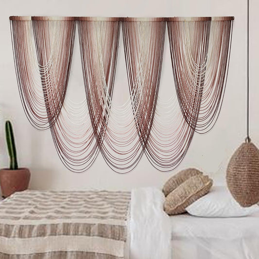 IOWER Macrame Wall Hanging Pink Dip-Dyed Large Macrame Wall Decor For Living Room Boho Fiber Art 57" W x 41" L