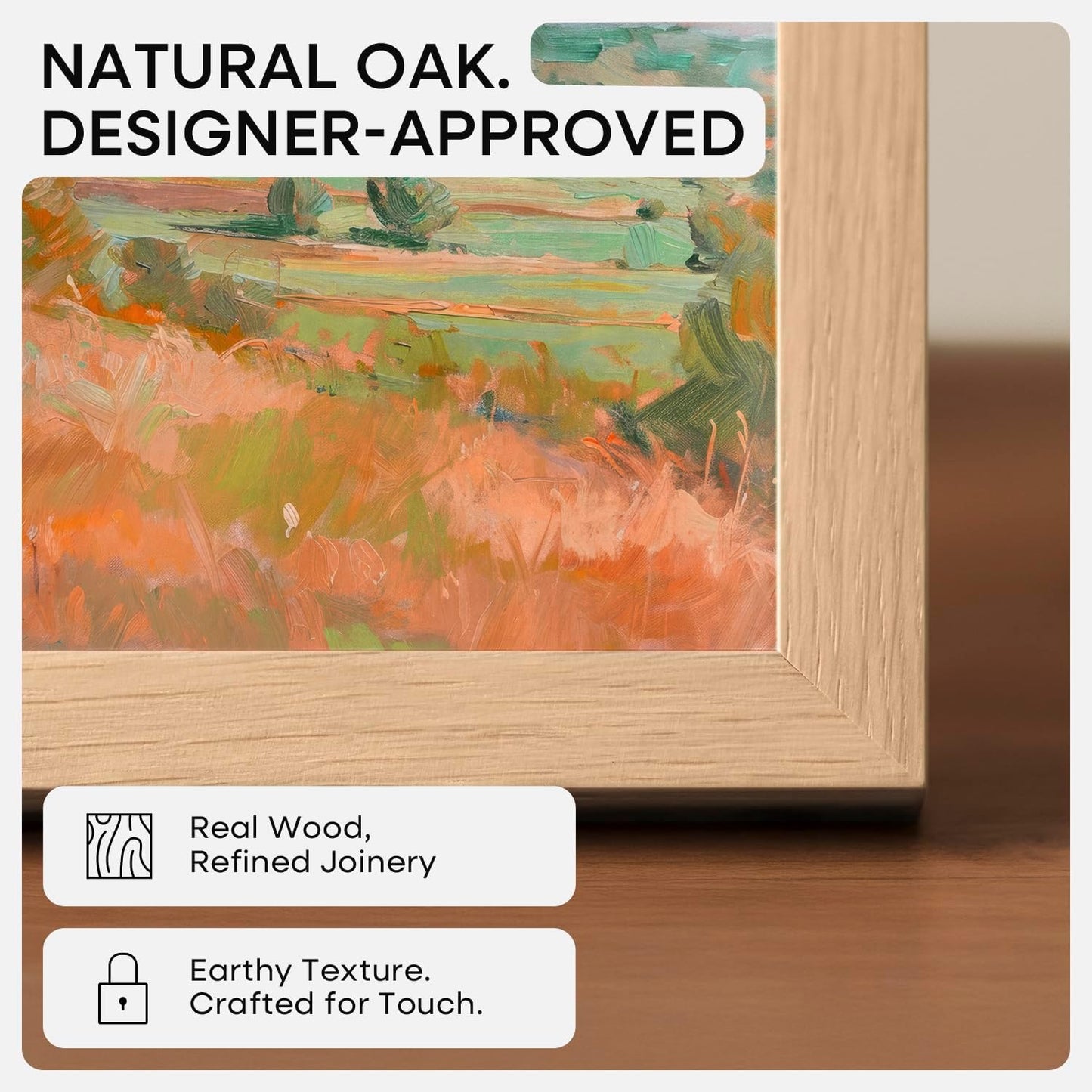 Homeforia 8x8 Picture Frames Wood, High-End Natural Oak 8 x 8 Square Frames with Mat 6 by 6 inch Photo, 8by8 Light Wooden Frames Matted to 6x6 Print, Tabletop Frame, Tempered Glass, Wall Kit, Set of 1