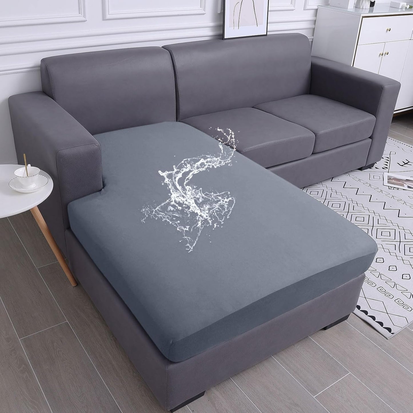 hyha Waterproof Couch Cushion Covers, Sectional Sofa Slipcovers Washable, L Shape Chaise Dog Couch Covers for Sectional Sofa, Universal Furniture Protector (1 Piece for Chaise, Grey)