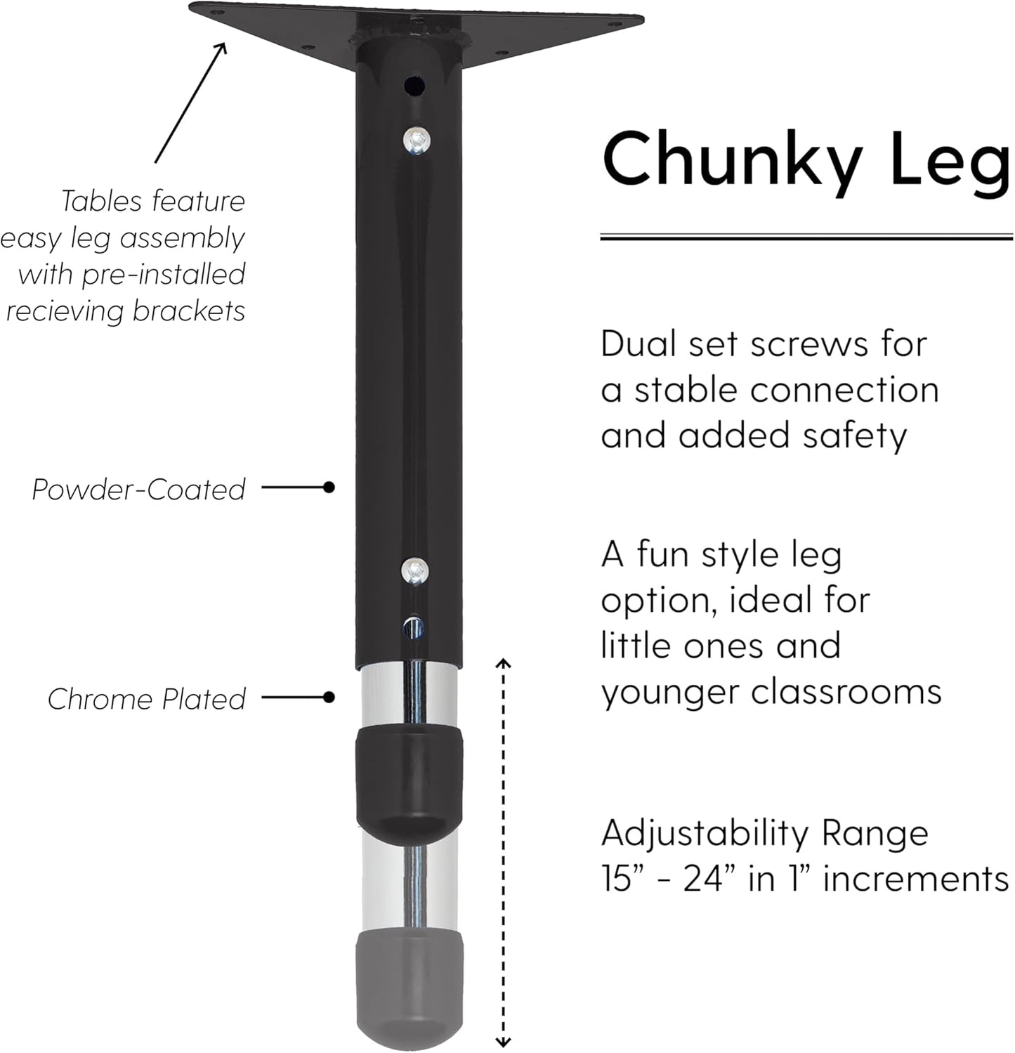 FDP Rectangle Activity School and Kids Classroom Table (24 x 48 inch), Toddler Legs, Adjustable Height 15-24 inches - Gray Top and Black Edge