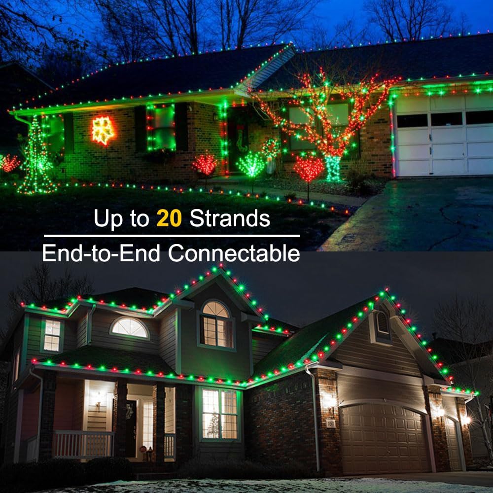 Brizled Red & Green C5 Christmas Lights, 33ft 100 LED Christmas Lights, Connectable 120V UL Certified Mini Christmas Lights Set Faceted Xmas Lights for Chrsitmas Tree Party Roof Indoor Outdoor Decor