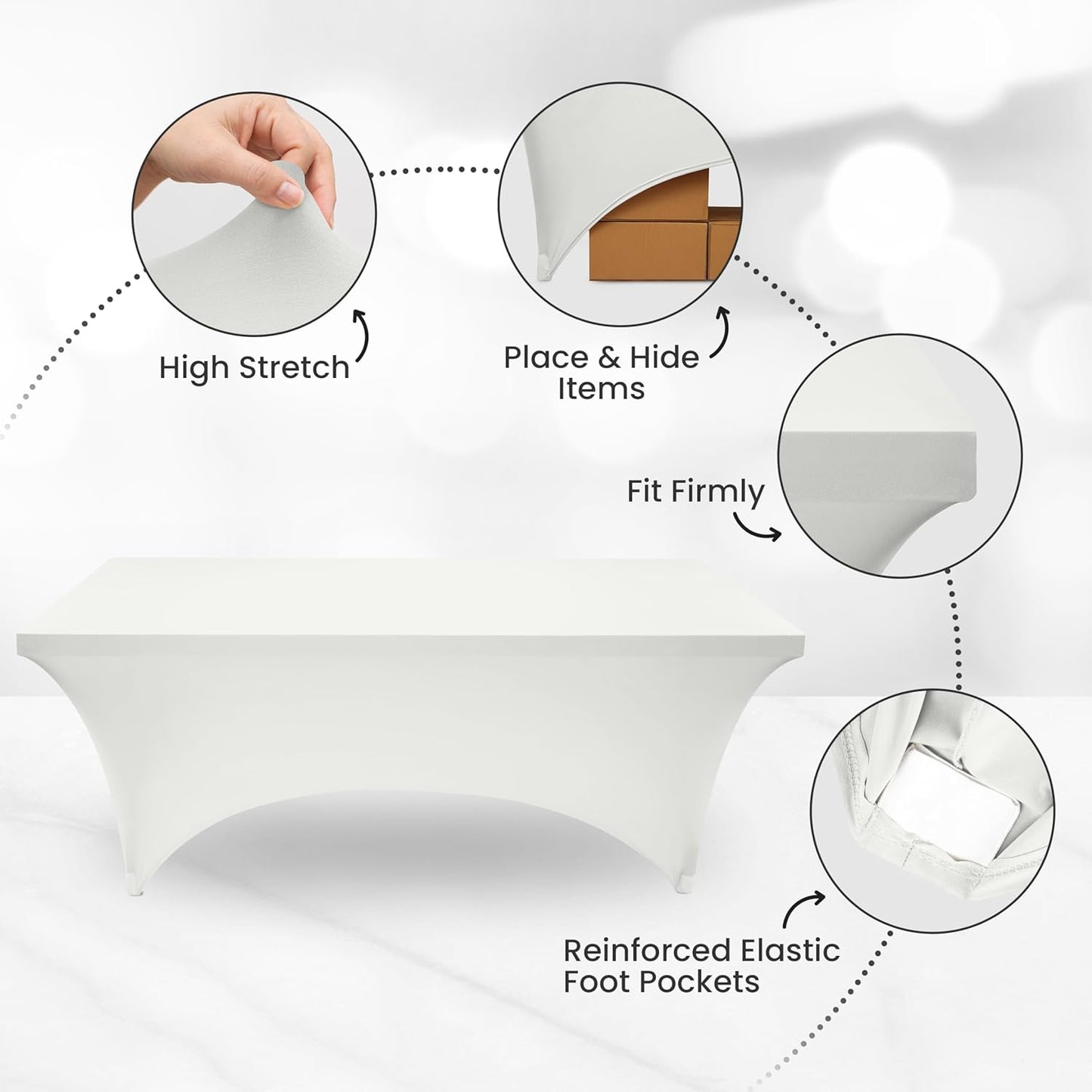 Utopia Kitchen 6FT Spandex Tablecloth [2 Pack, White] 200 GSM Stretch, Fitted, Washable and Wrinkle Resistant Table Cloth Rectangle Cover for Trade Shows, Wedding, Parties [72Lx30Wx30H Inch]