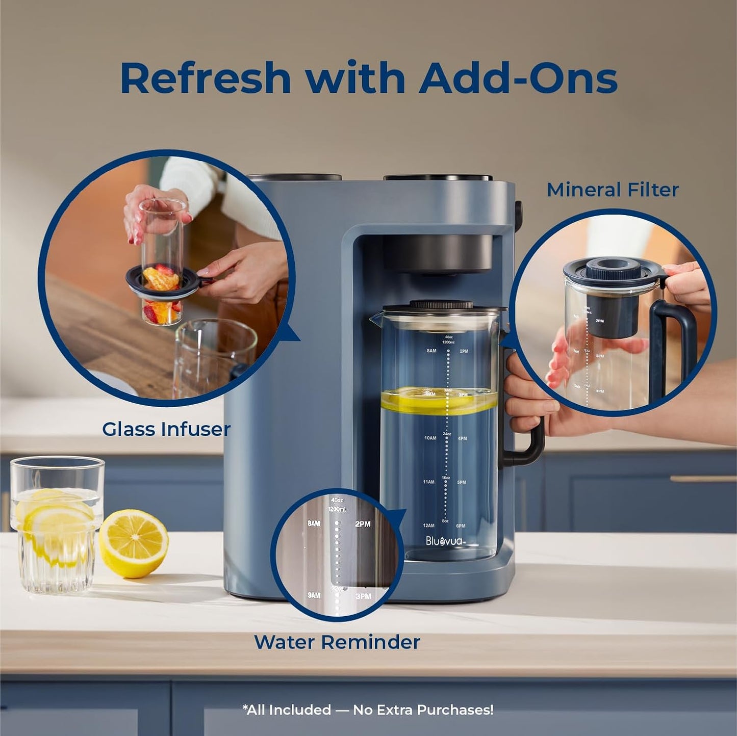 Bluevua RO100ROPOT-Lite(UV) Countertop Reverse Osmosis Water Filter System, 7-Stage Purification with UV and Remineralization, 3:1 Pure to Drain, Portable Water Purifier (Blue)