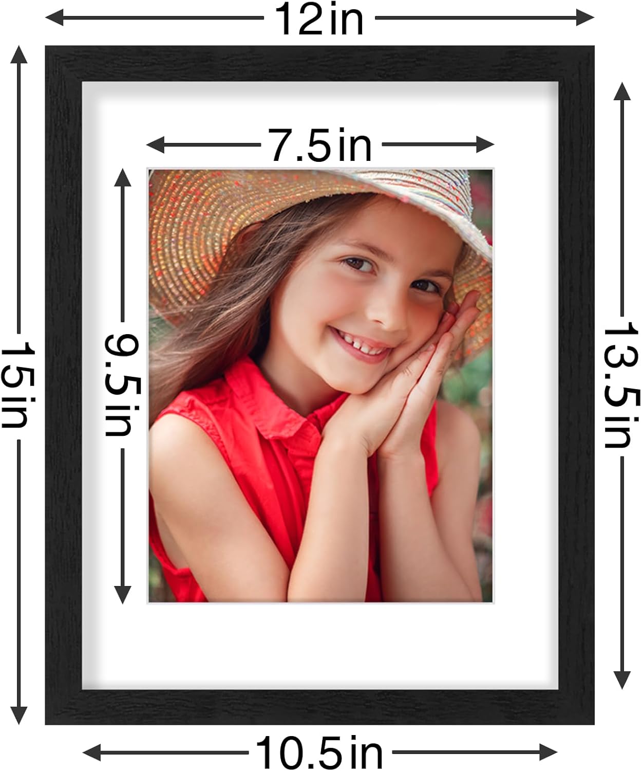 Vittanly 11x14 Picture Frames Set of 9, Shatter Resistant Plexiglass, Display 8x10 Pictures with Mat or 11x14 without Mat, Photo Frames for Wall or Tabletop, Engineered Wood, Black