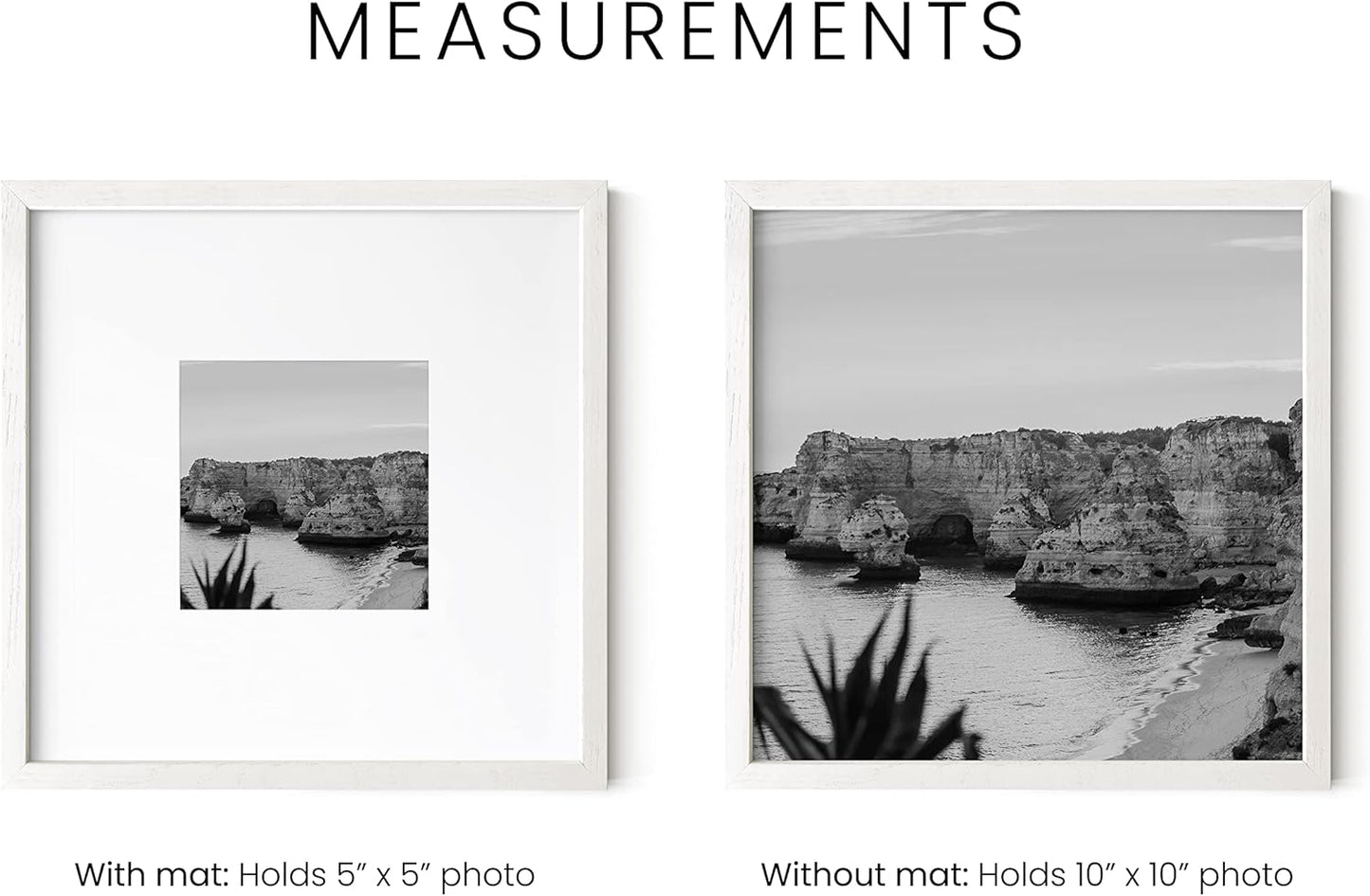 HAUS AND HUES Solid Oak Wood 10”x10” Picture Frames Matted to 5”x5” Set of 6 - Square White Picture Frames 10x10, White Frames 10 x 10, Gallery Wall Frame Set, 10 x 10 White Poster Frames