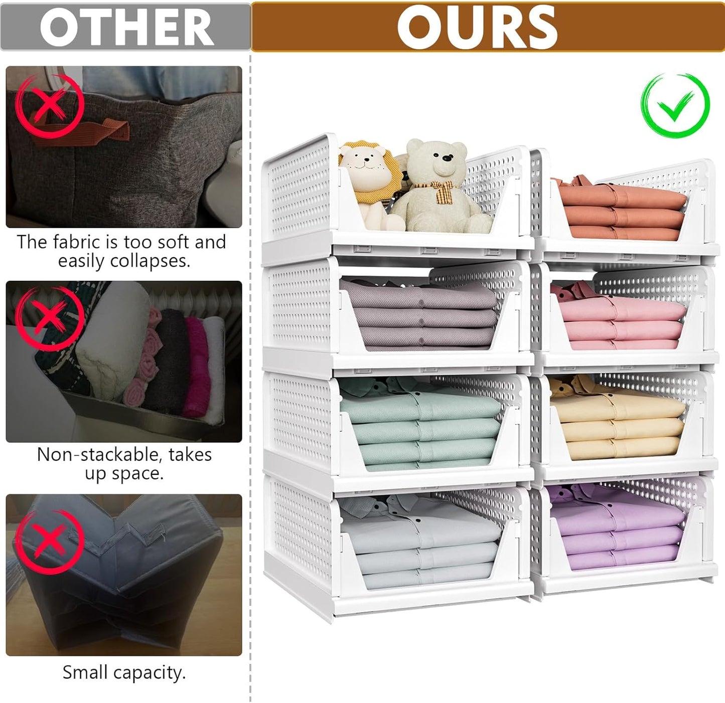 SNSLXH 5 Pack Stackable Closet Organizer Box, Multifunctional & Foldable Closet Storage Basket for Bathroom Kitchen Laundry Room Wardrobe Storage, Space-Saving Clothes Storage Drawer Organizer, Yellow