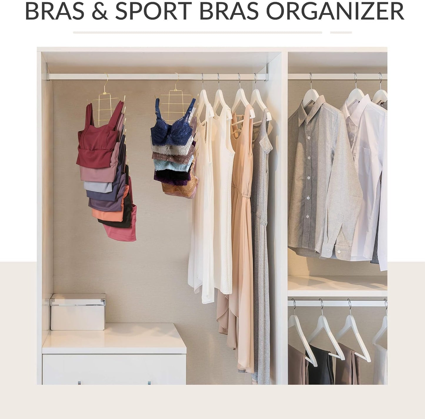 ZEDODIER 3 Pack Tank Top Hanger, Space Saving Bra Hangers, Non-Slip Hanging Sport Bras Holder, Closet Organizers and Storage for Camisoles Tank Tops Bras Ties Swimsuits Strappy Dress, Gold