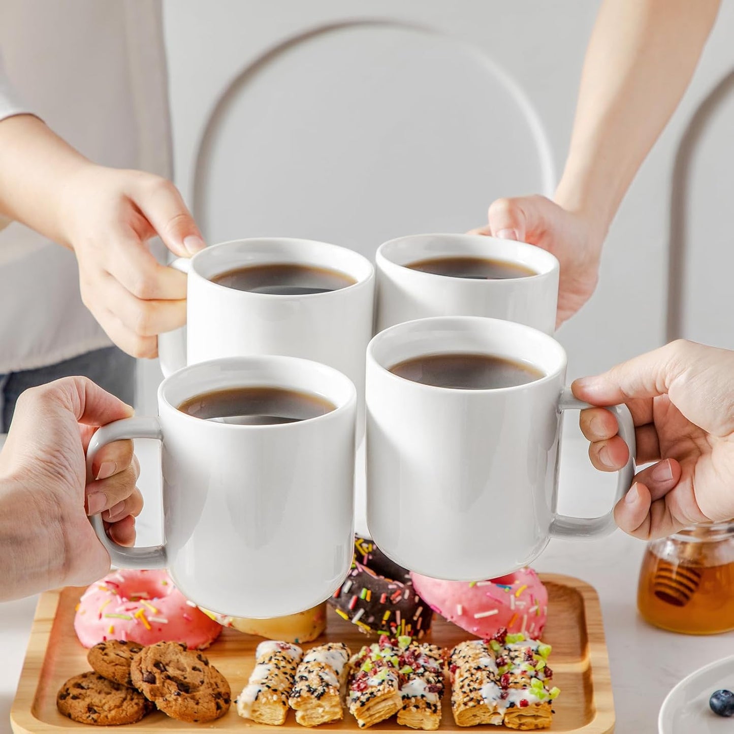 vancasso Porcelain Coffee Mugs Set, 16 oz Ceramic Coffee Cups for Americano Hot Tea Iced Coffee Cold Brew Cocoa Milk Mugs Set of 6, Dishwasher & Microwave Safe, White