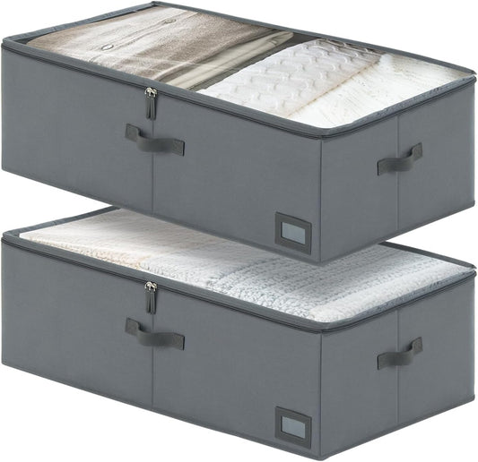 10-Inch Under Bed Organizer, Large Under Bed Storage Container, Underbed Storage Box for Seasonal Clothing, Sweaters, Shoes, Blankets, Wrapping Paper, Sheets & Toys, Yarn 33" L×17" W×10" H