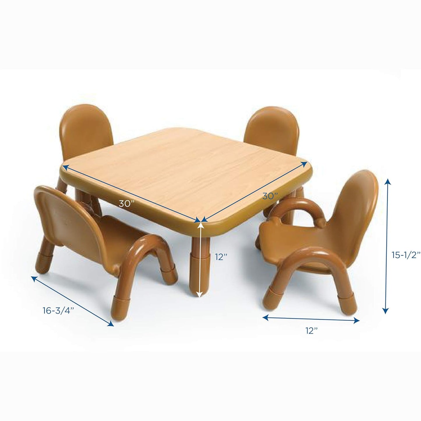 Children’s Factory Baseline Toddler Square Table and Chairs Set, Natural Wood – Includes One 30”, 12” High Square Table and Four 5” High Chairs – Durable, Lightweight, Easy to Move