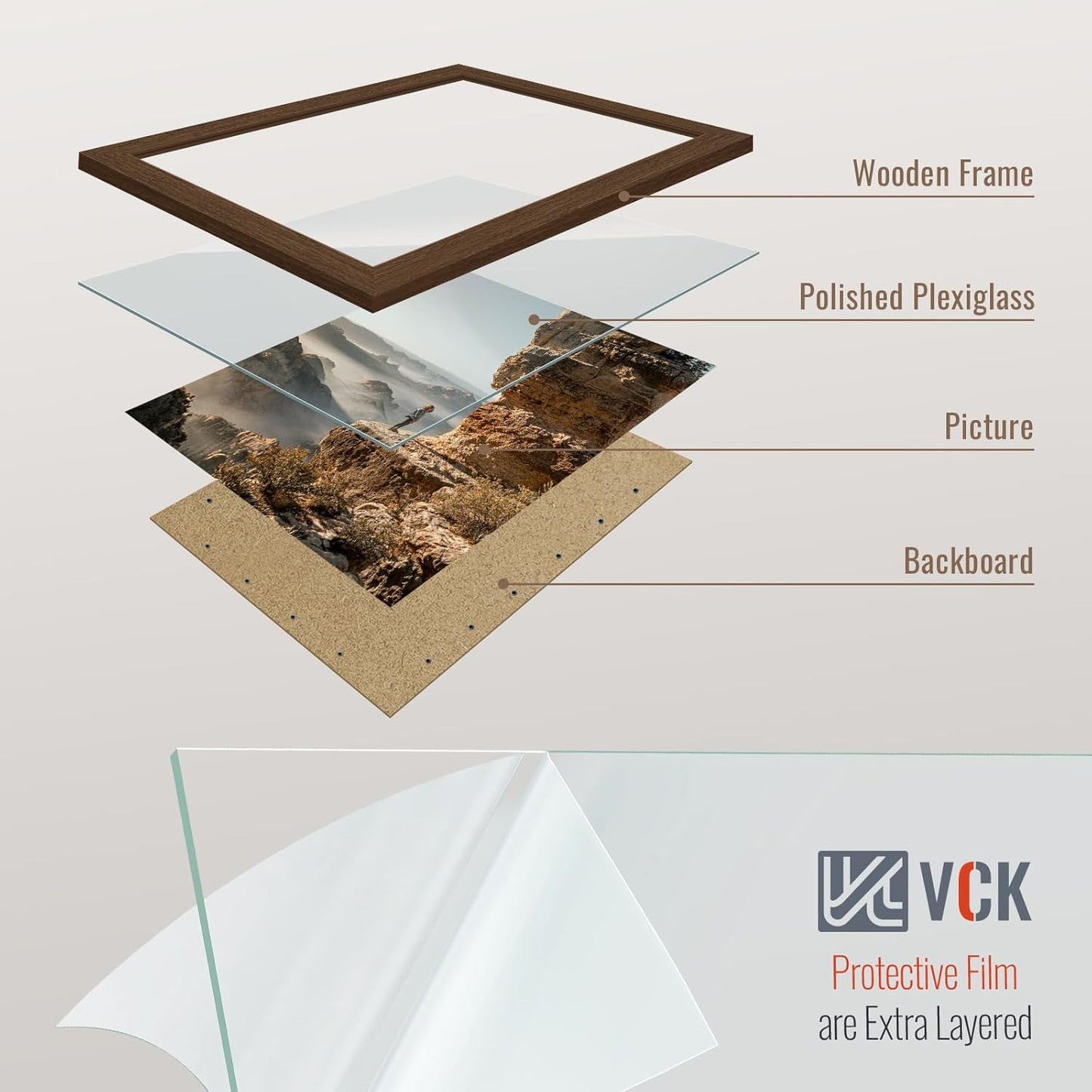 VCK 13x19 Frame Set of 3 - Brown, Wood Picture Frame with Exclusive Wood Grain, Wall Gallery Frame