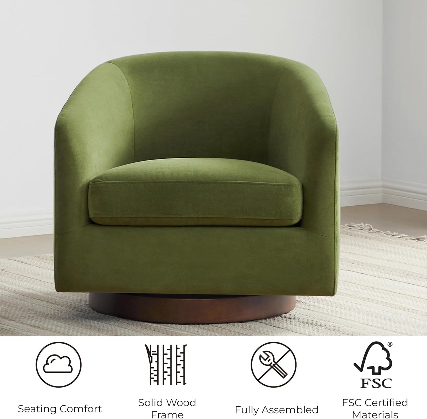 CHITA Swivel Accent Chair, FSC Certified Upholstered Velvet Barrel Chair for Living Room Set of 2, Fully Assembled, Forest Green