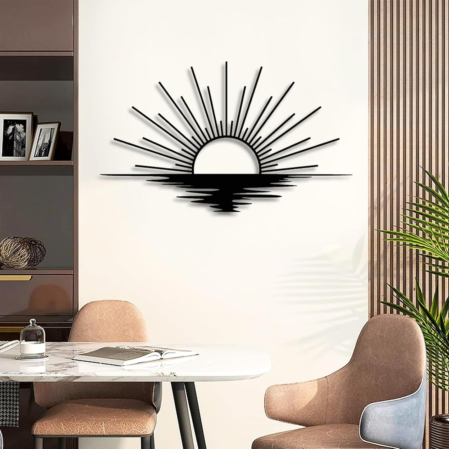 Sunrise Metal Wall Art, Metal Sun Wall Decor, Metal Sun Outdoor Decor, Large Metal Sun Wall Art, Sun Wall Art, Boho Sun Wall Art, Sunshine Metal Sign, Living Room Bedroom Wall Hangings (Black, 29"x 17"| 76x45cm )