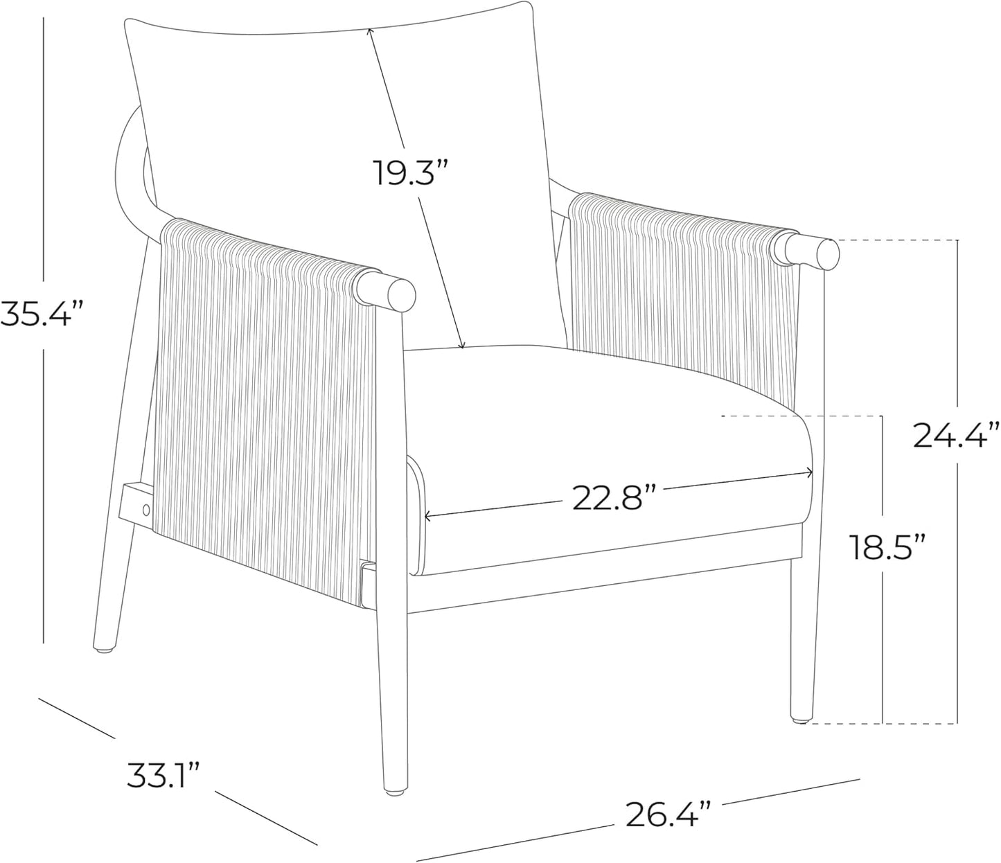 CHITA Braid Armchair, Modern Accent Chair for Living Room, Light Grey