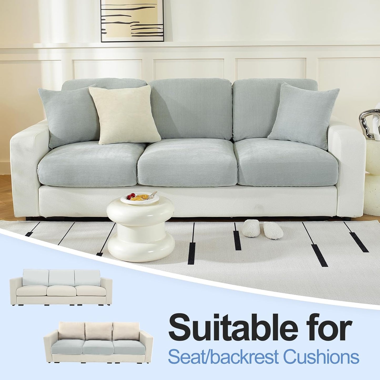 Large Backrest Cushion Covers Super Stretch Backrest Covers for 3 Cushion Couch Sofa, Couch Back Cushion Covers Featuring with Chenille Yarn (Softer Version, 3PC, Light Grey)