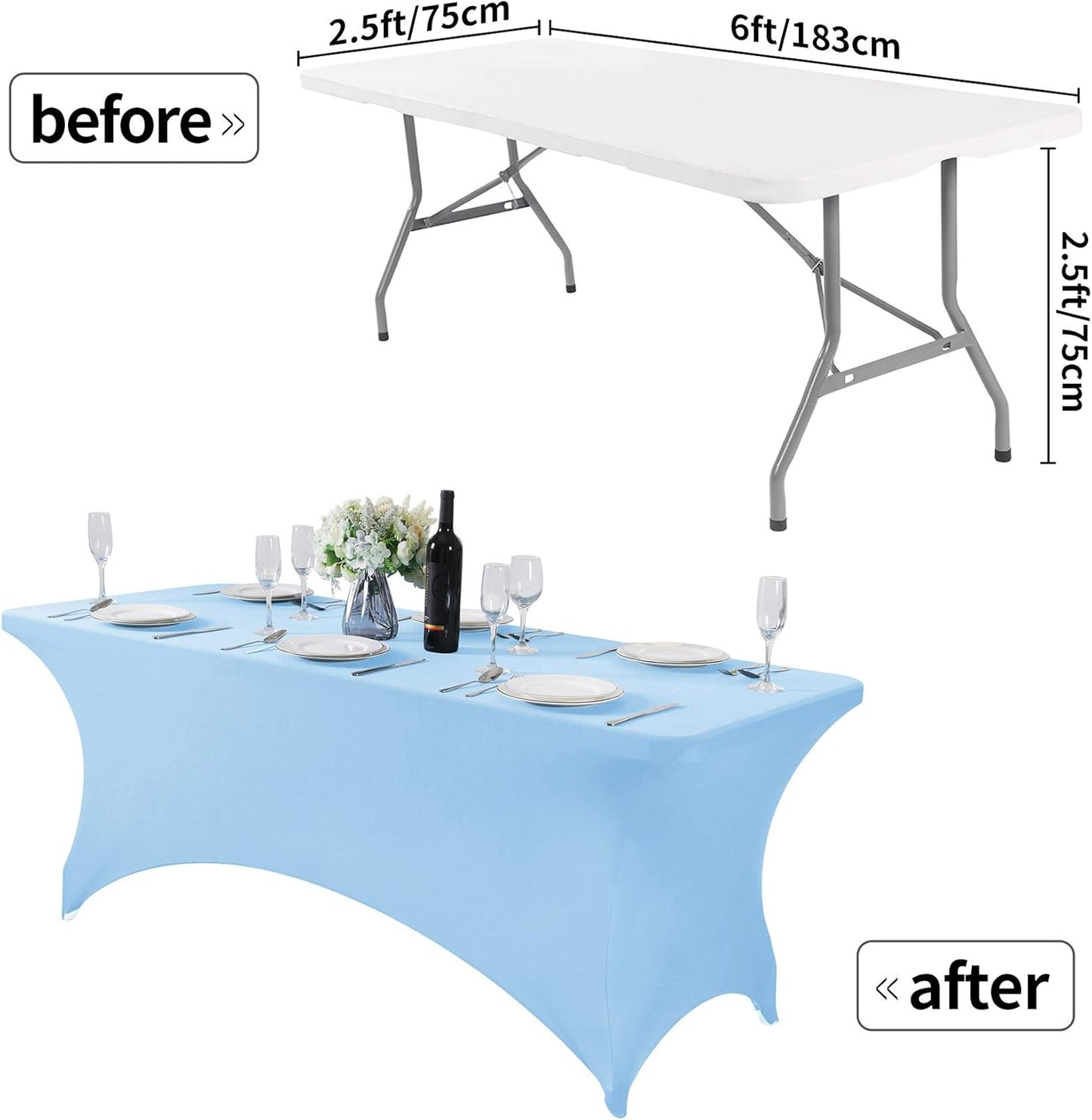 Spandex Table Cover for 6Ft or 4fT or 8ft Table Universal Fitted Stretch Tablecloth for Party, Banquet, Wedding and Events-Blue Mist
