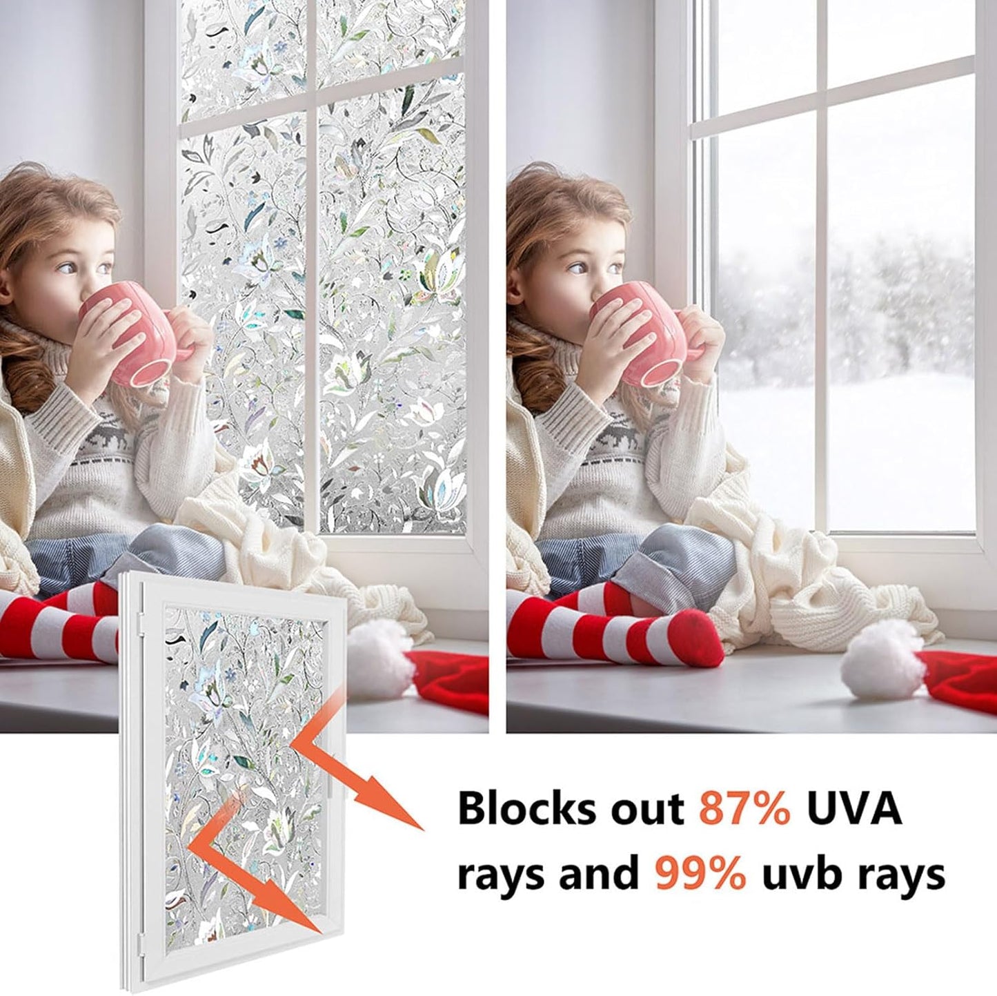 Kromapolis Window Film Privacy Frosted - Stained Glass Decorative Film, Non-Adhesive, No-Glue (23.6 x 118.1 inch)