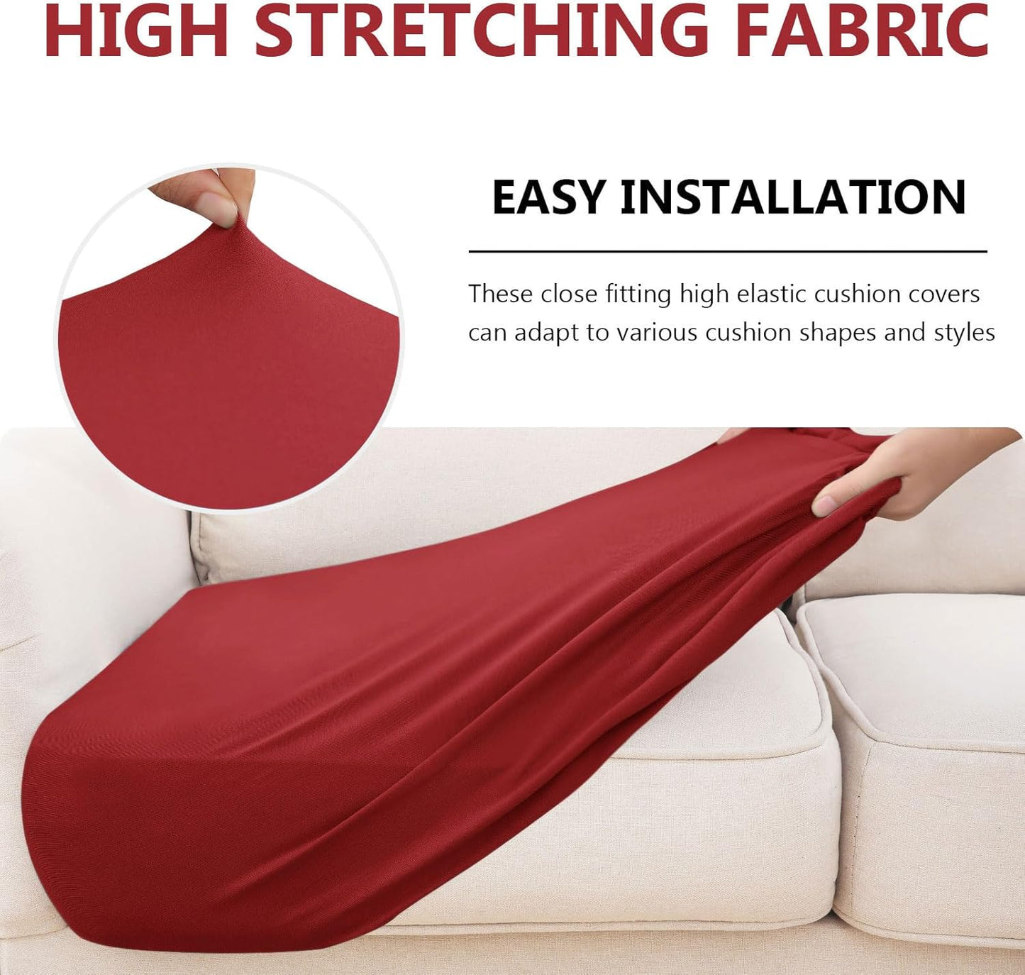 hyha Waterproof Couch Cushion Covers, Stretch Sofa Couch Seat Slipcover for Dog Washable, Non-Slip Waterproof Outdoor Cushion Covers for Patio Furniture Replacement (3 Pieces, Wine Red)