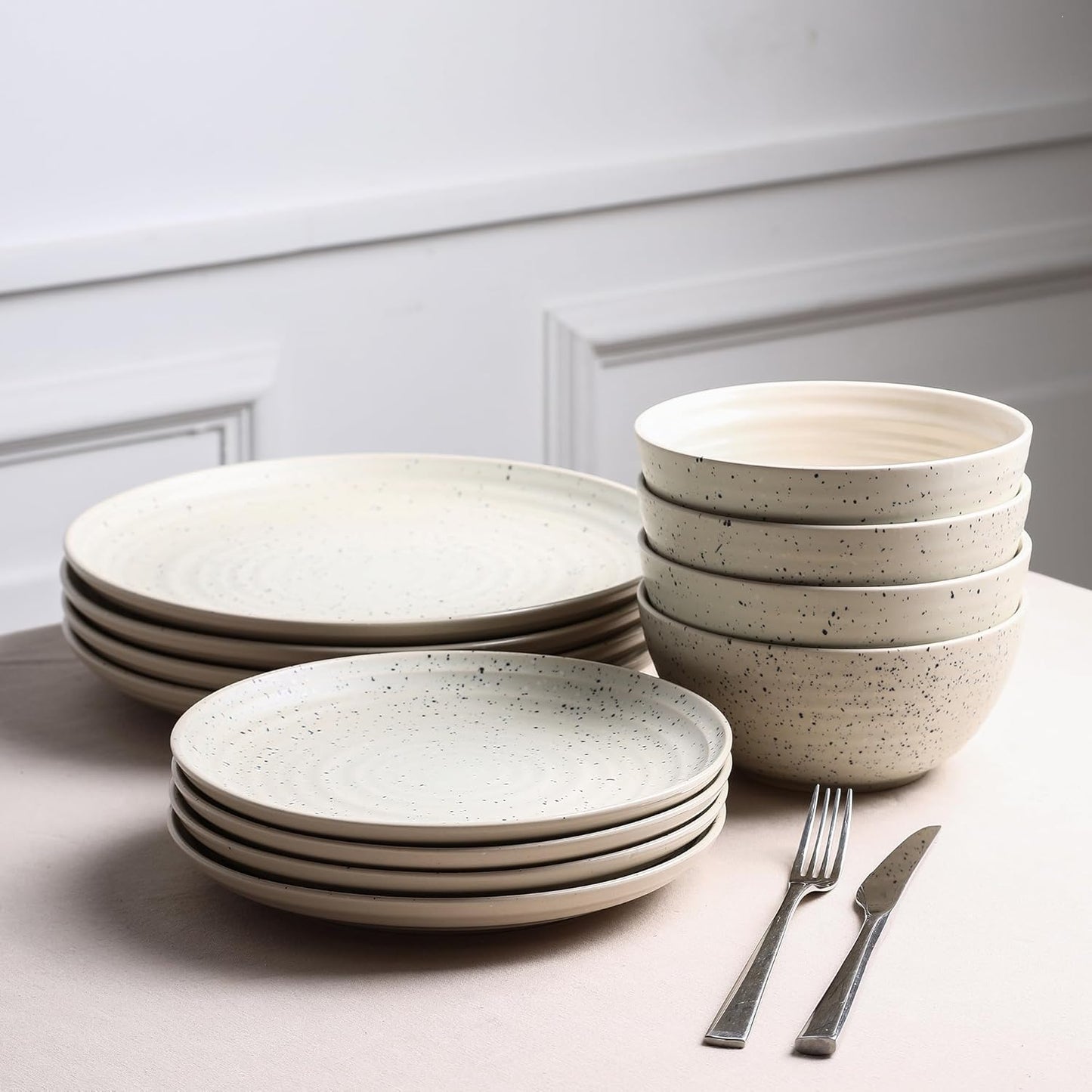 Stone Lain Dua 4-Piece Dinner Plate Set Stoneware, White