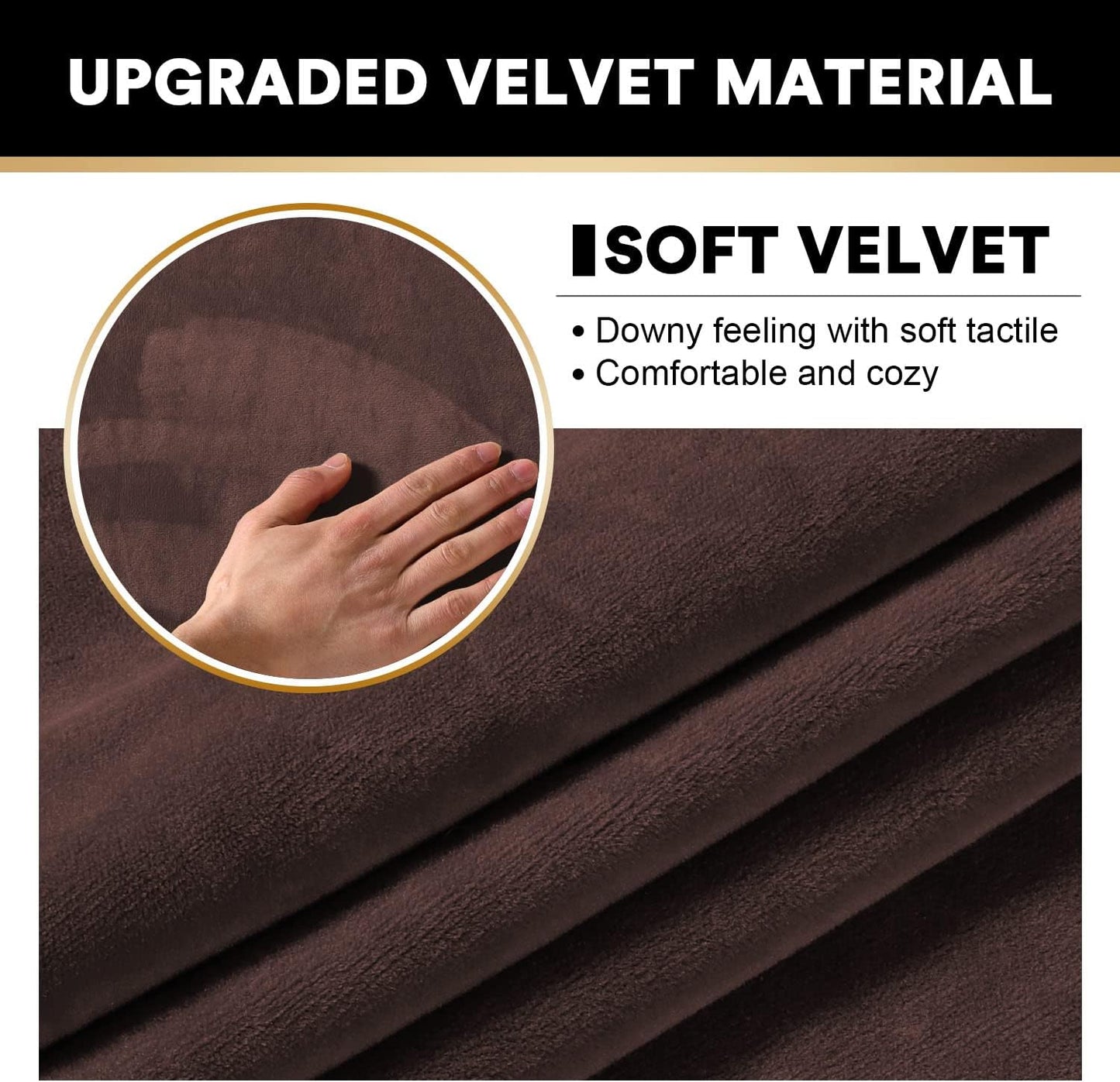 PrinceDeco Sectional Couch Covers 4 Pieces Velvet Separate Couch Cushion Covers L Shape for Left/Right Chaise Sectional Couch with Elastic Bottom (3 Seater + 1 Chaise,Brown)
