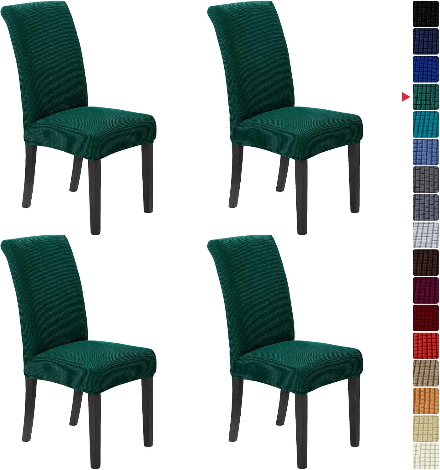 Howhic Chair Covers for Dining Room Set of 4, Stretchy Dining Chair Covers, Textured Jacquard Kitchen Chair Slipcovers, Classy Decor for Home and Banquet (Hunter, 4 Pack)