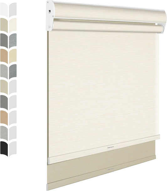 BERISSA Cordless Dual Roller Shades with Cassette Valance,Double Window Shades Blackout and Light Filtering Shades,Day and Night Roller Shades for Home Office Door.Striped Jacquard Beige.23 W x 86" H