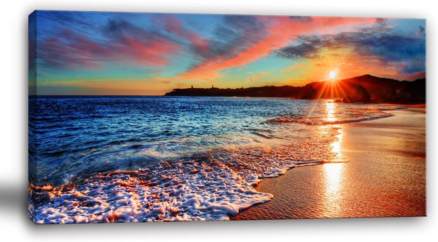 Yxbhhym-Large Pictures for Living Room Wall Art Sunset Beach Artwork for Wall Coastal Room Decor Ocean Canvas Wall Art Seascape Print Painting Sea Poster Bedroom Wall Decor Office Home Decoration