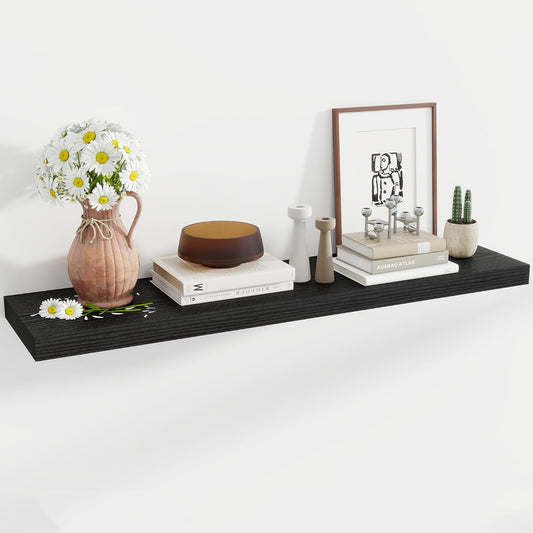 48 Inch Floating Shelves, 12 Inch Deep Floating Shelves for Wall, Floating Shelf with Invisible Brackets, Deep Shelves for Bathroom, Bedroom, Living Room, 1 Pack, Black