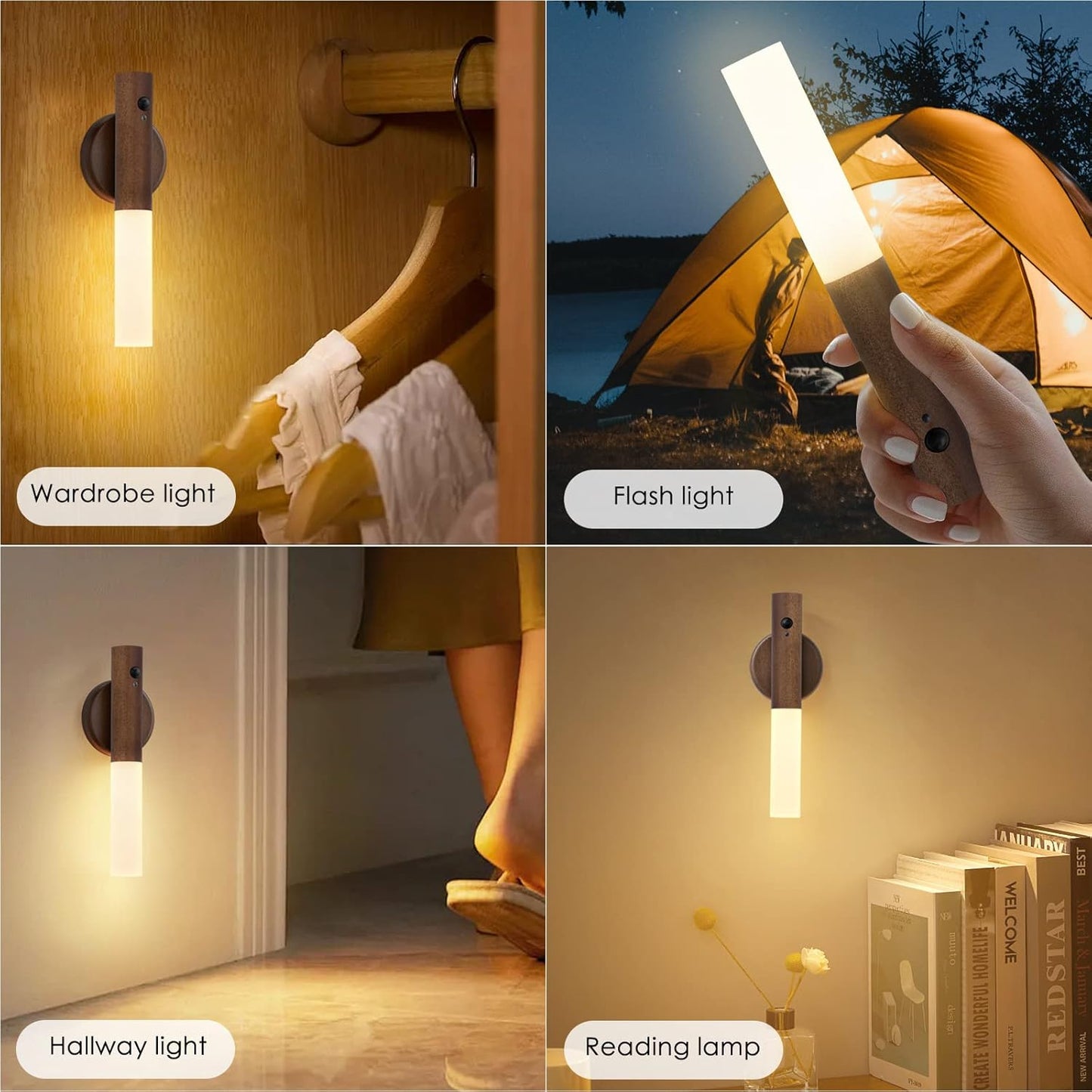 Montford Battery Operated Wall Sconces, Motion Sensor Night Light Magnetic Wall Light Rechargeable Wall Sconce, Peel and Stick Sconce Lights for Bedside Stair Hallway