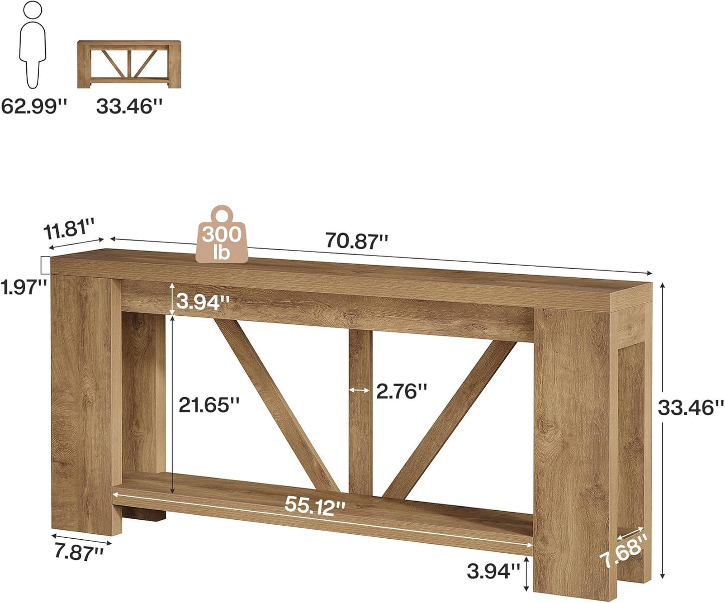 Tribesigns 70.9" Extra Long Entry Table, Farmhouse Wood Console Table with Storage, Modern Accent Sofa Table Behind Couch Foyer Tables for Entryway, Living Room, Entrance, Light Brown