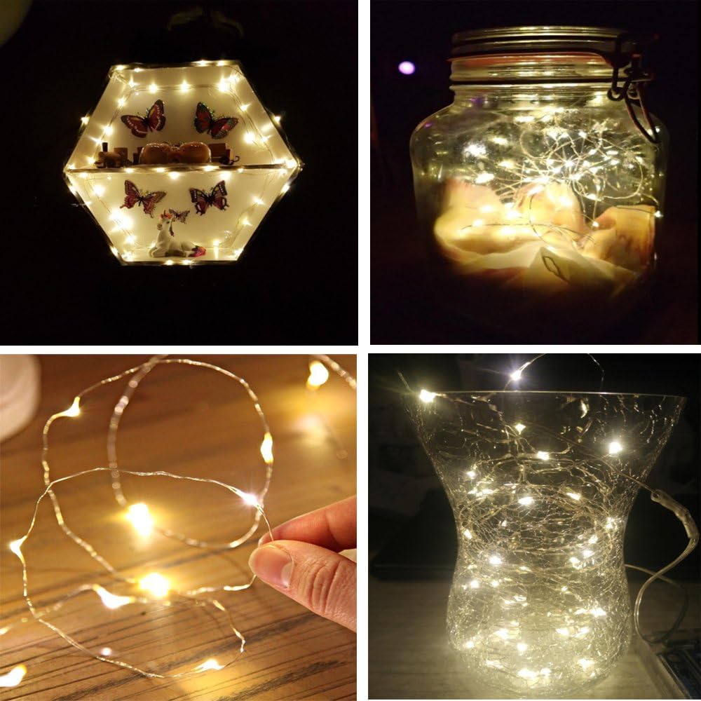 2 x 50LEDs Fairy Lights Battery Operated, Silver Wire 2 Mode Chains String Lights for Bedroom Christmas Party Decoration (Warm White, 16.4)