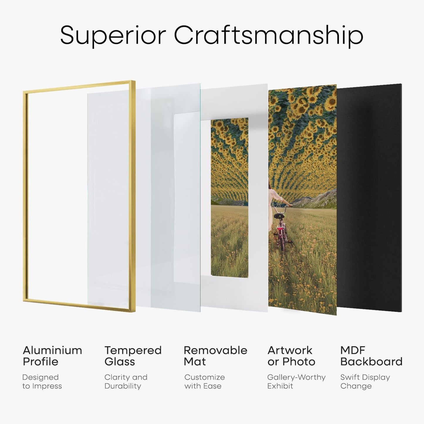 Homeforia 24x32 Poster Frame Gold, High End Metal 24 x 32 Large Picture Frames with Mat 20 by 28 for Photo, 24x32 Gold Frame Matted to 20x28 inch Print, 32x24 Frame, Tempered Glass, Wall Kit, Set of 1