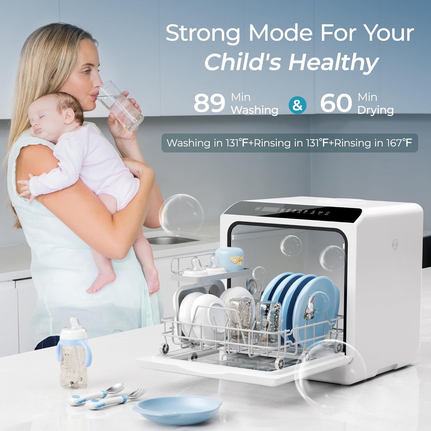 EUHOMY Countertop Dishwasher with 5L Built-in Water Tank& Inlet Hose Portable Mini Dishwashers with 6 Programs for Small Apartments, Dorms and RVs,High-Temp& Air-Dry Function, No Hookup Needed