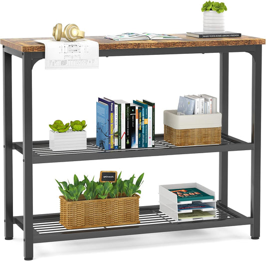 Ecoprsio Small Console Table, Sofa Table with Double Mesh Shelves, Industrial Entryway Table for Entryway, Hallway, Foyer, Front Hall, Sofa Couch, Living Room, Bar, Kitchen, 32 Inch, Rustic