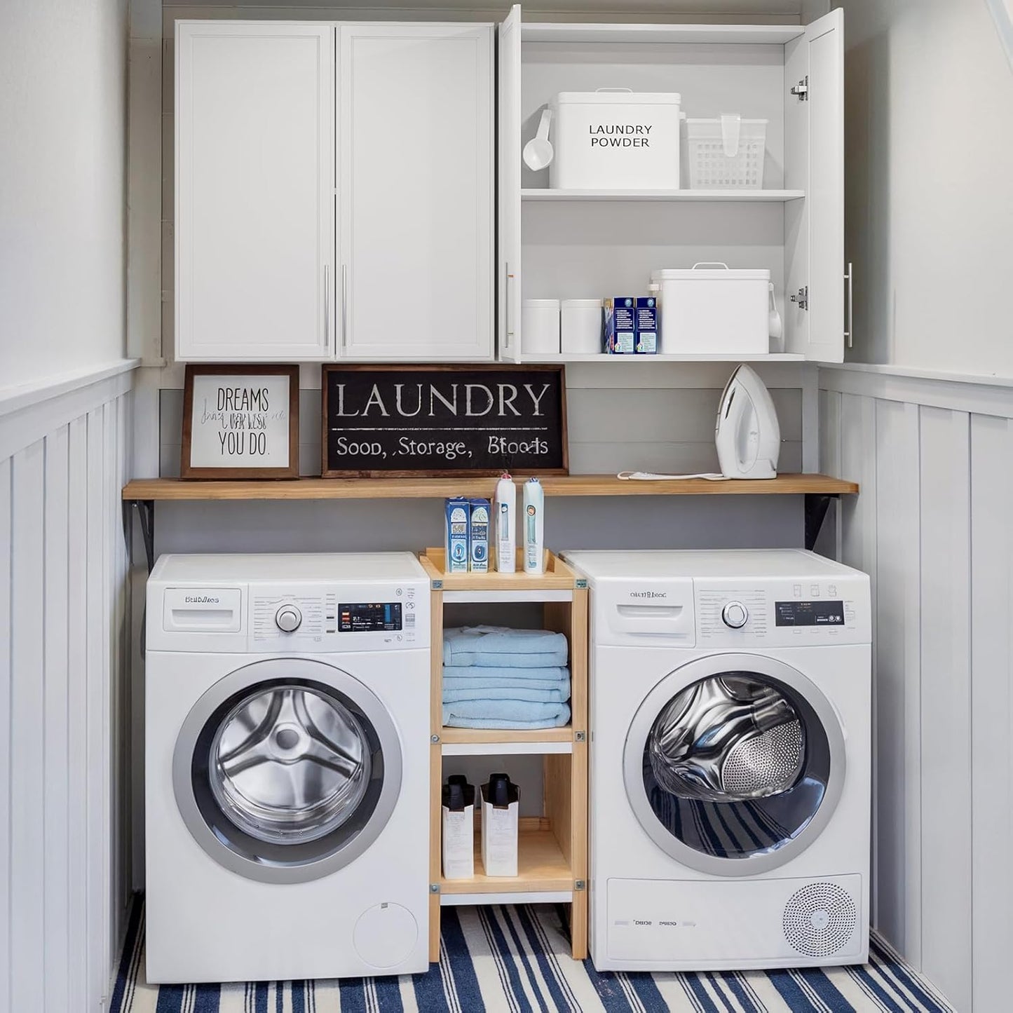 FIMELLO 60" Laundry Room Wall Cabinets with Adjustable Shelf, Large Wall Storage Cabinet, White Wall Cabinet with Doors, Upper Kitchen Cabinet, Cabinets for Laundry, Bathroom, Kitchen -White
