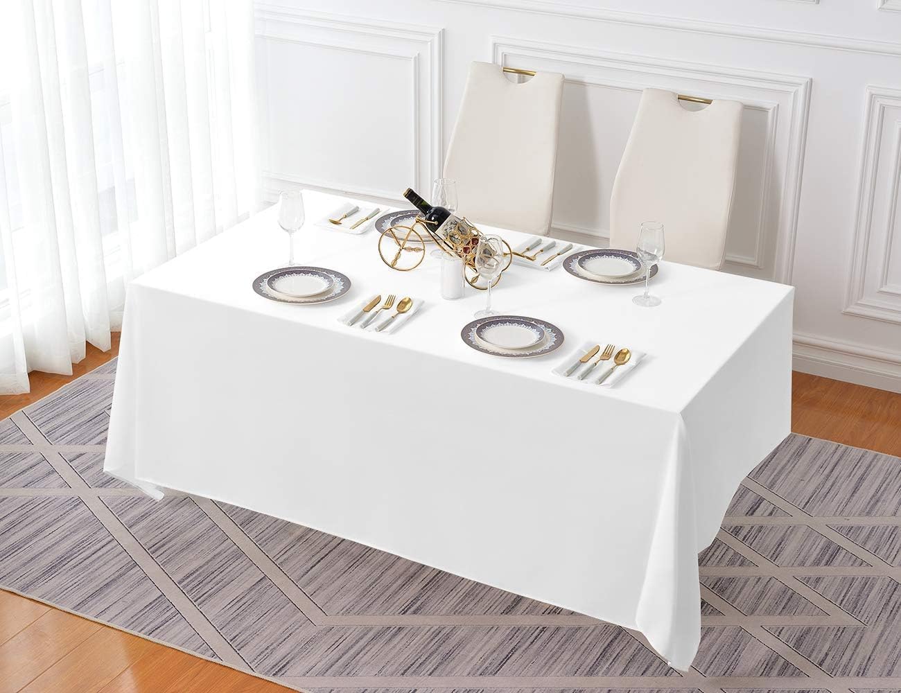Surmente 10 Pack White Rectangle Tablecloth 90 x 156-inch Rectangular Polyester Table Cloth for Weddings, Banquets, or Restaurants