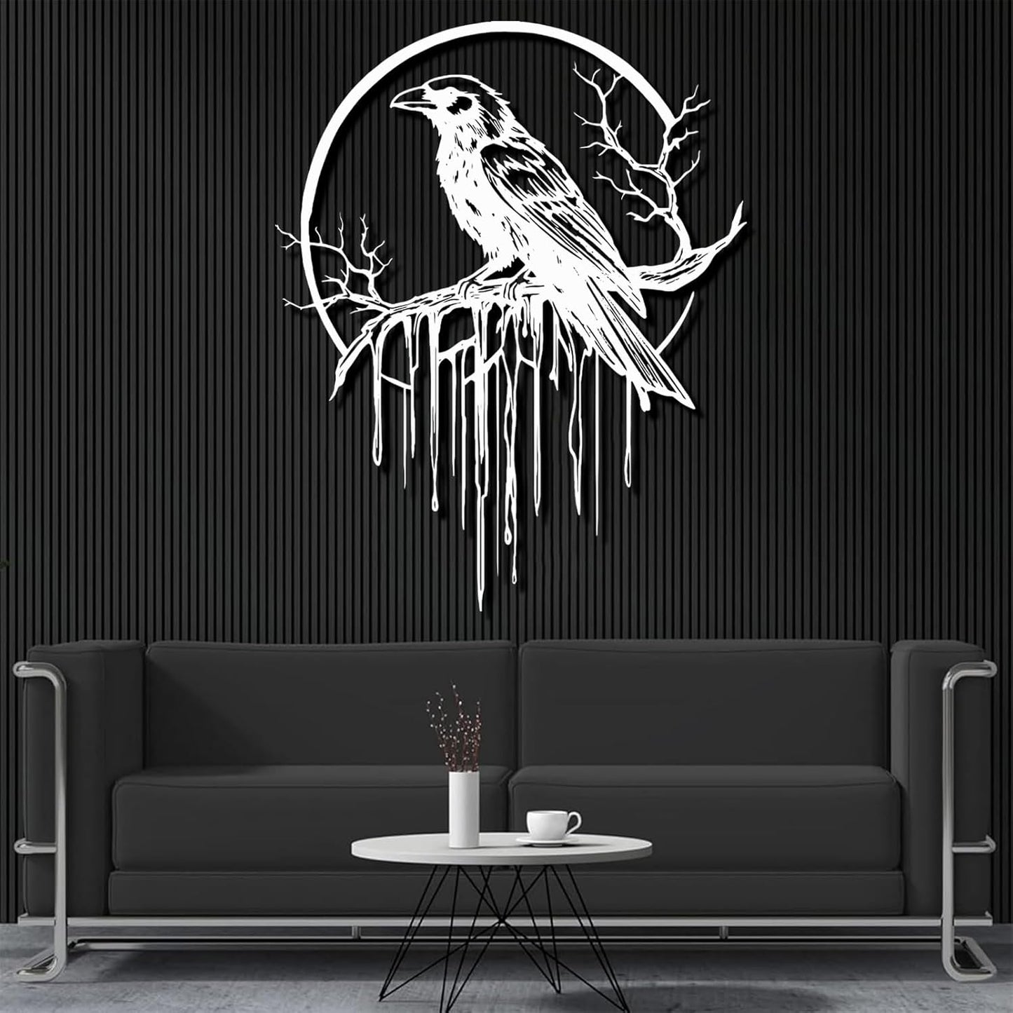 Crow Metal Wall Decor, Raven Wall Art, Large Gothic Raven Decor Hangings, Bird Wall Decor, Metal Tree Branch Decor, Ravens Sign, Raven Art for Living Room (Gold, 47"x38" | 120x96cm, metal wall art)