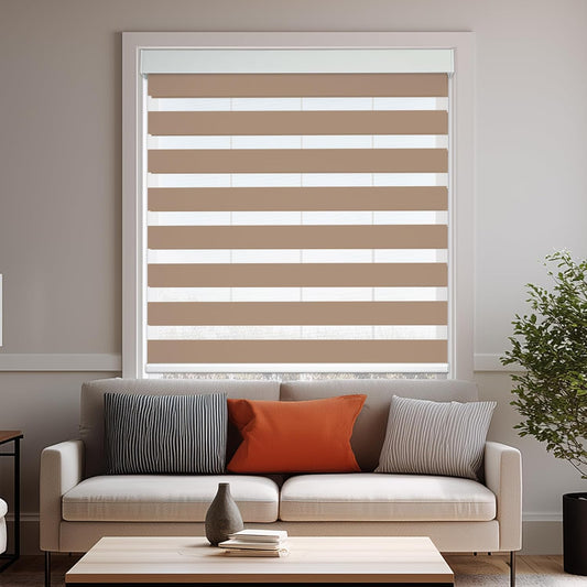 HESTIA Cordless Zebra Blinds Light Filtering Roller Shades UV Blocking Blackout Privacy Indoor Window Blind for Home Office Day and Night, Beige,40" W x 48" H