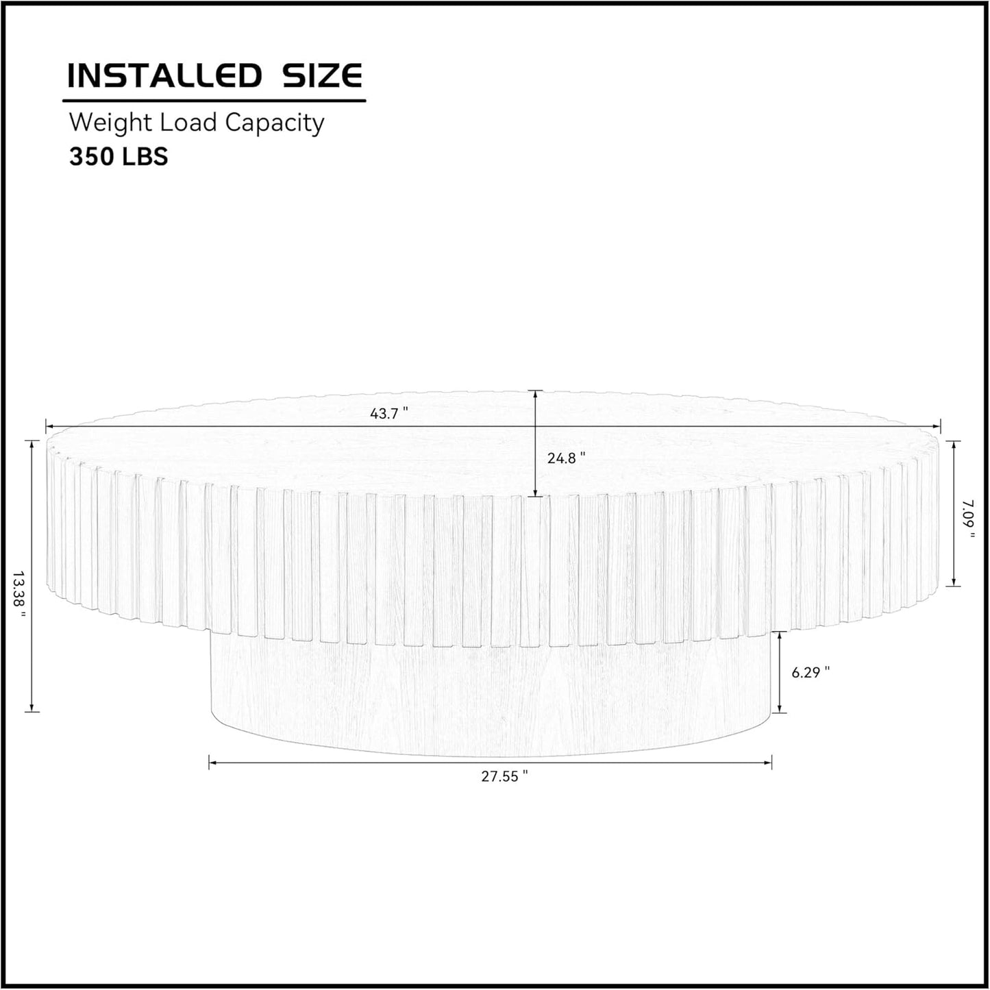 Oval Coffee Table for Living Room, Modern Fluted Coffee Tables with Pedestal Base, Handcrafted Centre Tea Tables Easy Assembly-43.7" Natural