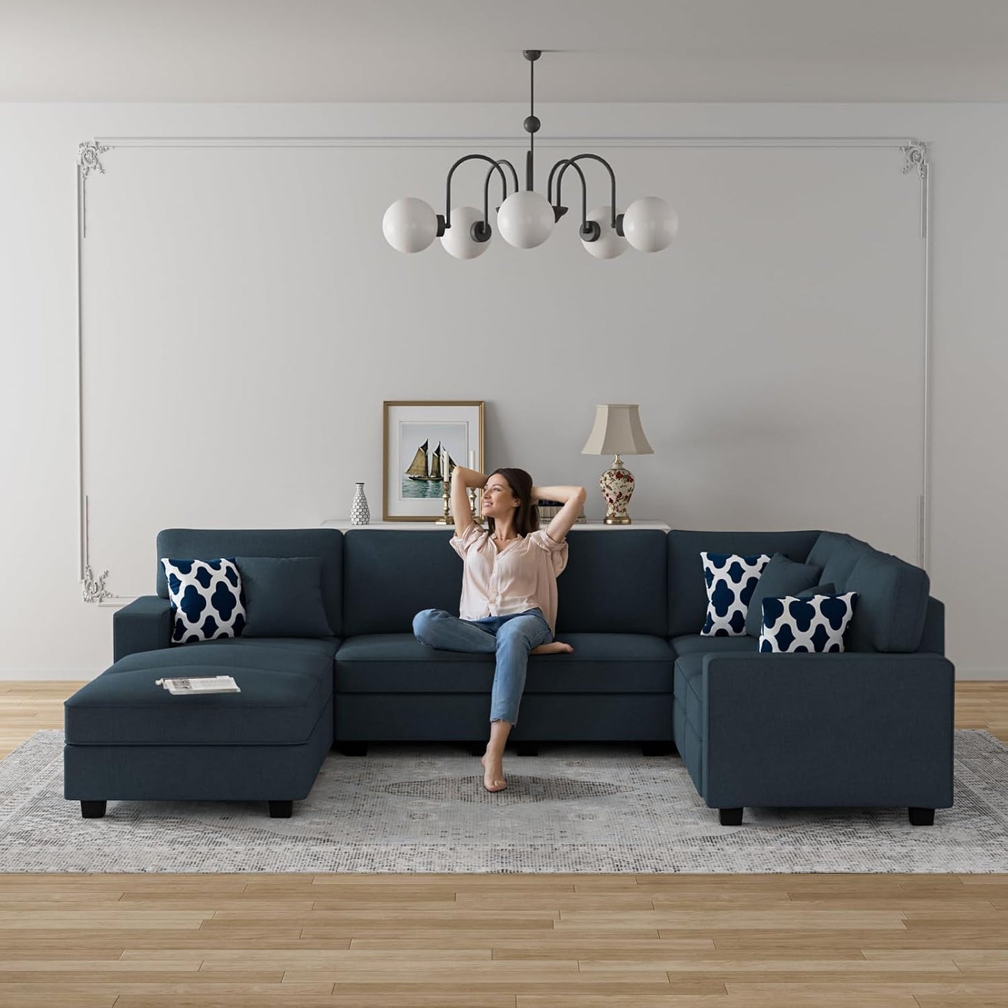 L Lengend Vansen Modular Sectional Sofa U Shaped Couch with Ottoman Modern Reversible Corner Sectional Couch for Living Room (Charcoal, U Shaped Sofa-3)