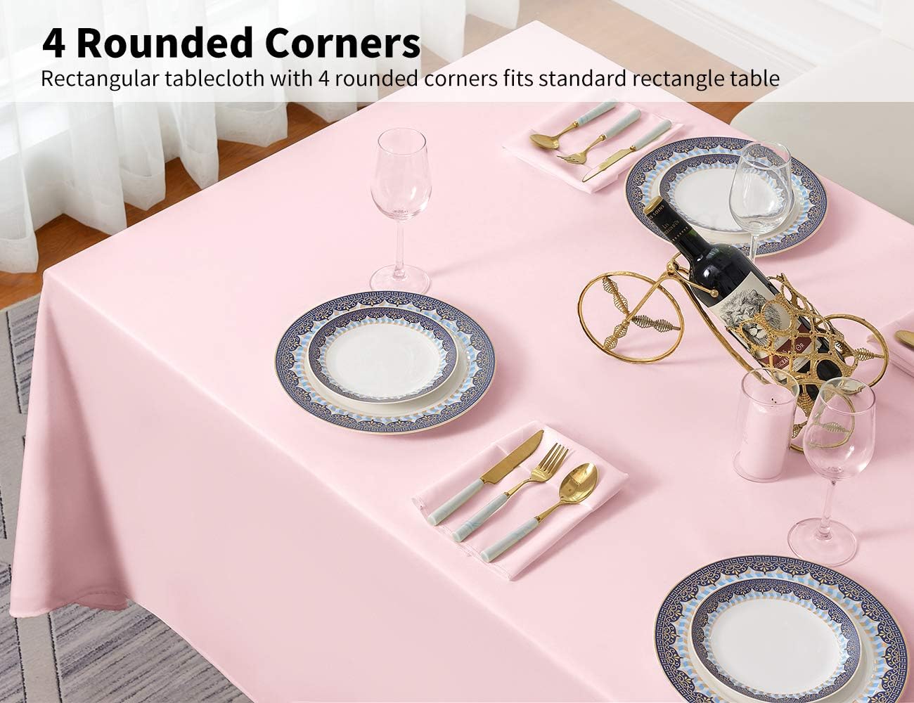 Surmente Pink Tablecloth 90 x 132-inch Rectangular Polyester Table Cloth for Weddings, Banquets, or Restaurants