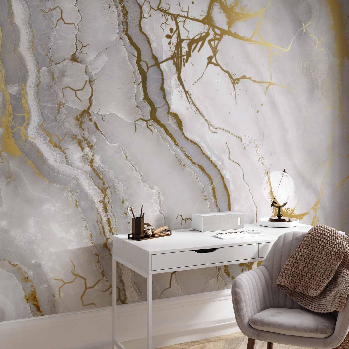 artgeist Premium Wall Mural Marble Stone 216x98 in - Non-Woven Photo Wallpaper Art Print Fleece Wall Mural Decoration Poster Picture Design White f-C-10015-a-a