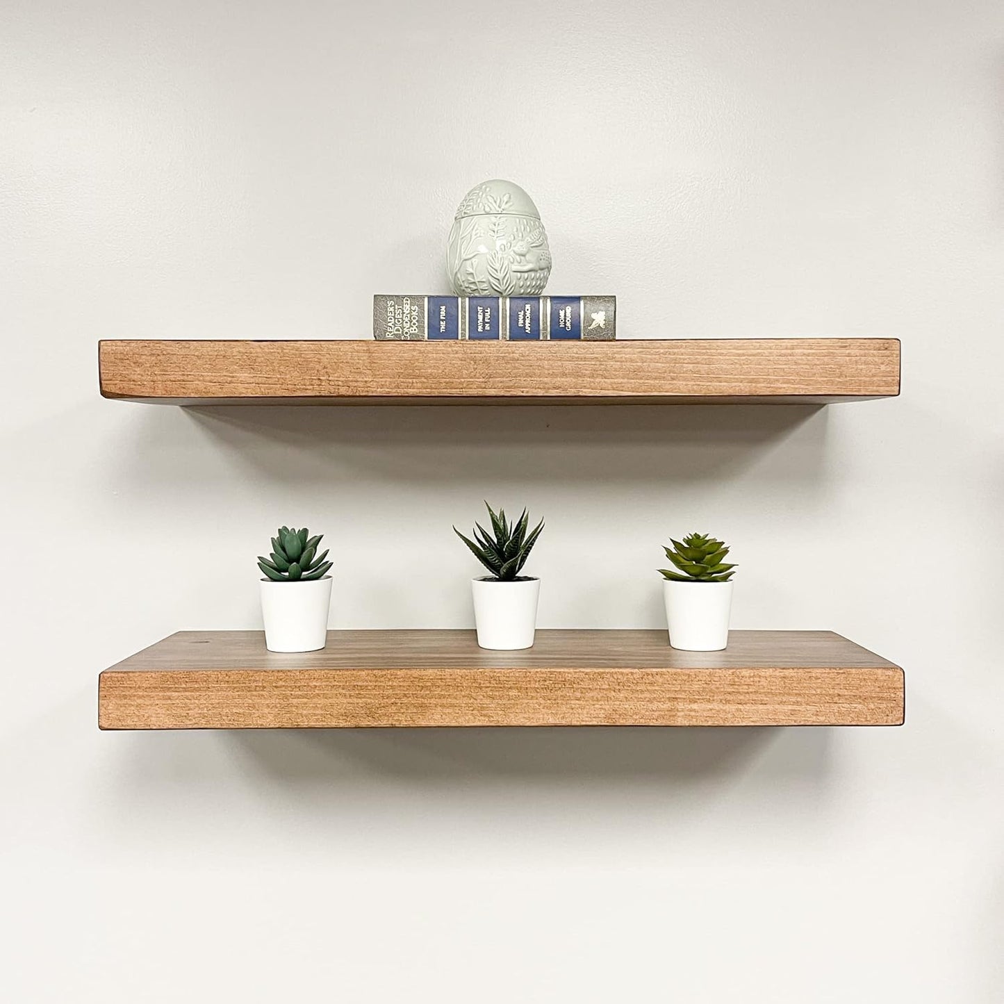 URBANDI, Rustic Floating Shelves, Set of 2, Hidden Bracket, Solid Wood, Heavy Duty, Wall Mounted Shelves, (Brown, 48Wx6D)