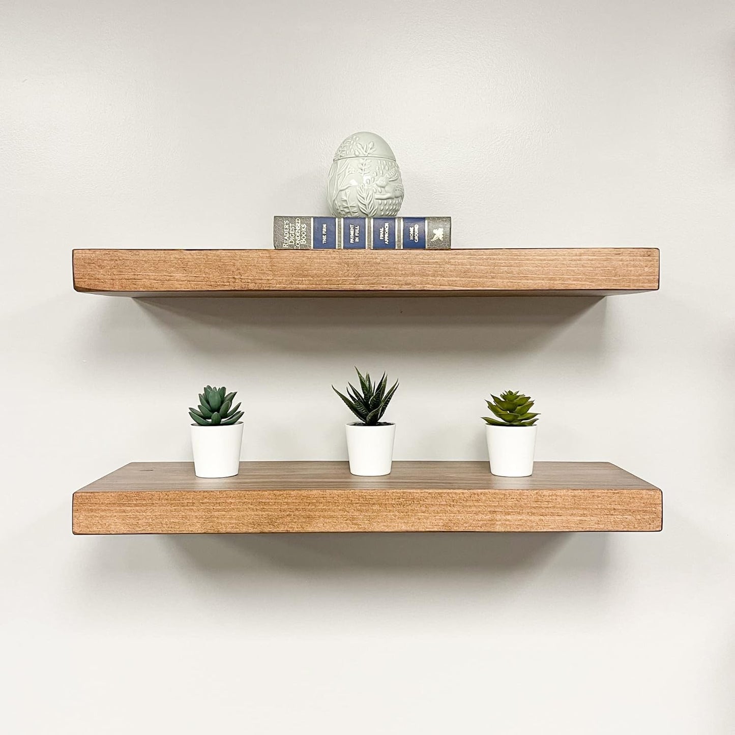 URBANDI, Rustic Floating Shelves, Set of 2, Hidden Bracket, Solid Wood, Heavy Duty, Wall Mounted Shelves, (Brown, 60Wx6D)