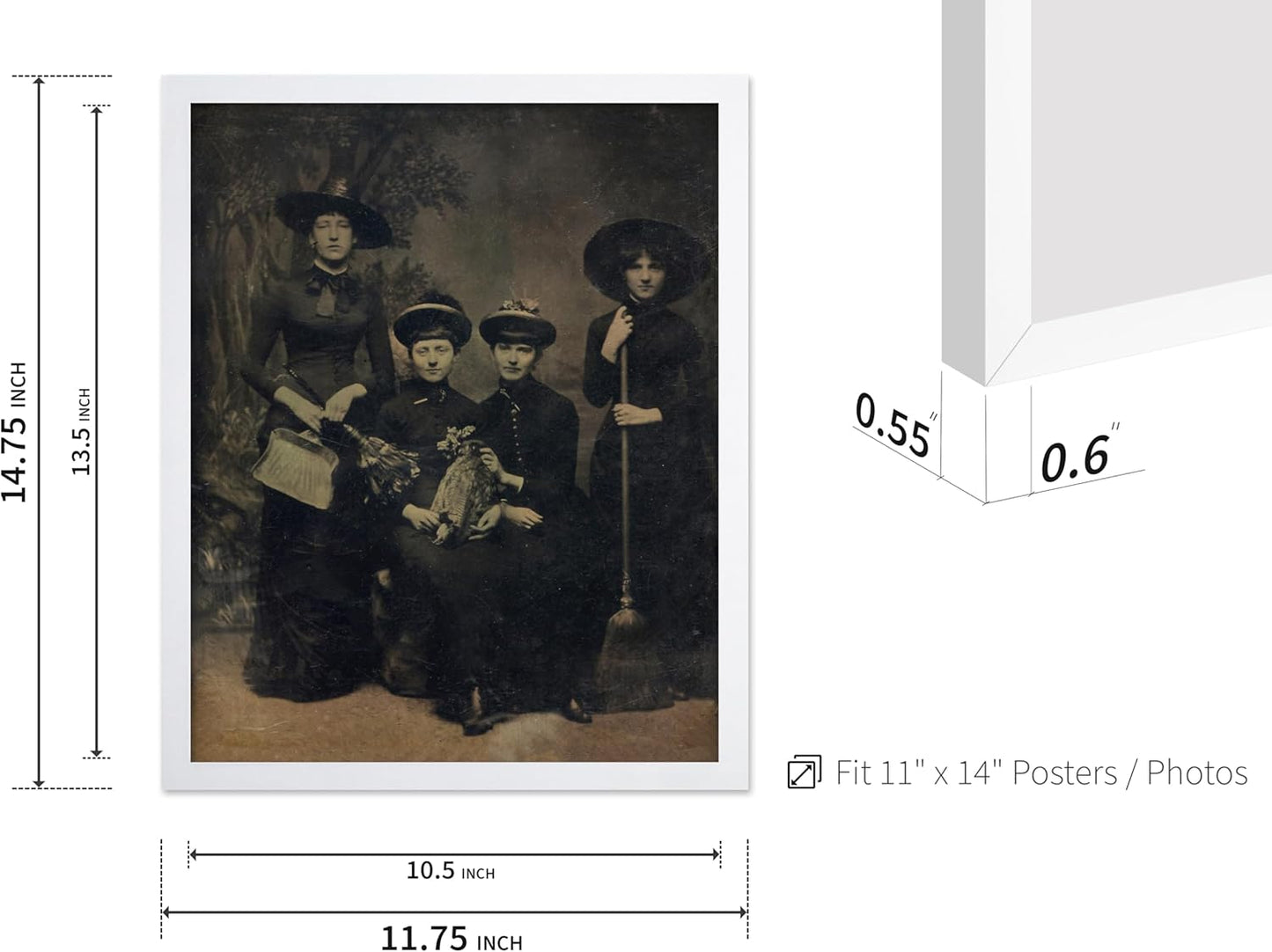 Poster Master Vintage Photograph Poster - Retro Halloween Print - Gift for Artist, Friend - Four Witches Wearing Robes, Sabbath, Coven, Sorcery - Wall Decor for Home, Office, 11x14 White Framed